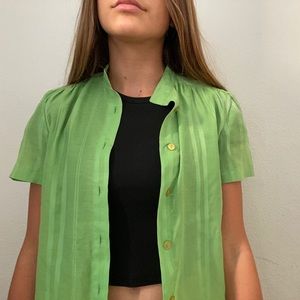 vintage y2k green collared button up tee